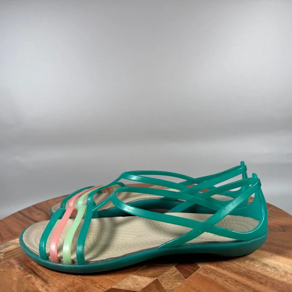 Crocs Isabella Strappy Sandals Teal Multi Color Women Size 5 Flat Jelly Shoes